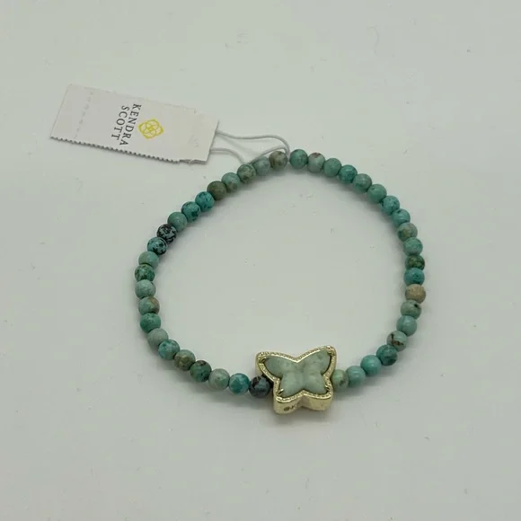 NWT Kendra Scott Beaded Lillia Gold Stretch Bracelet in Sea Green Chrysocolla - Picture 8 of 9